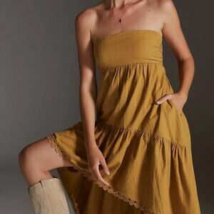 Anthropologie Maeve High-Low Boho Strapless Pleated Ruffle Dress